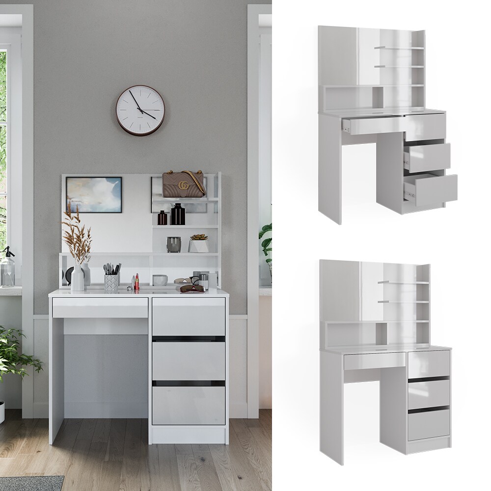 Vicco Schminktisch Sherry Weiß Hochglanz 90 x 75 cm Spiegel Regal Frisiertisch | 04066731346233