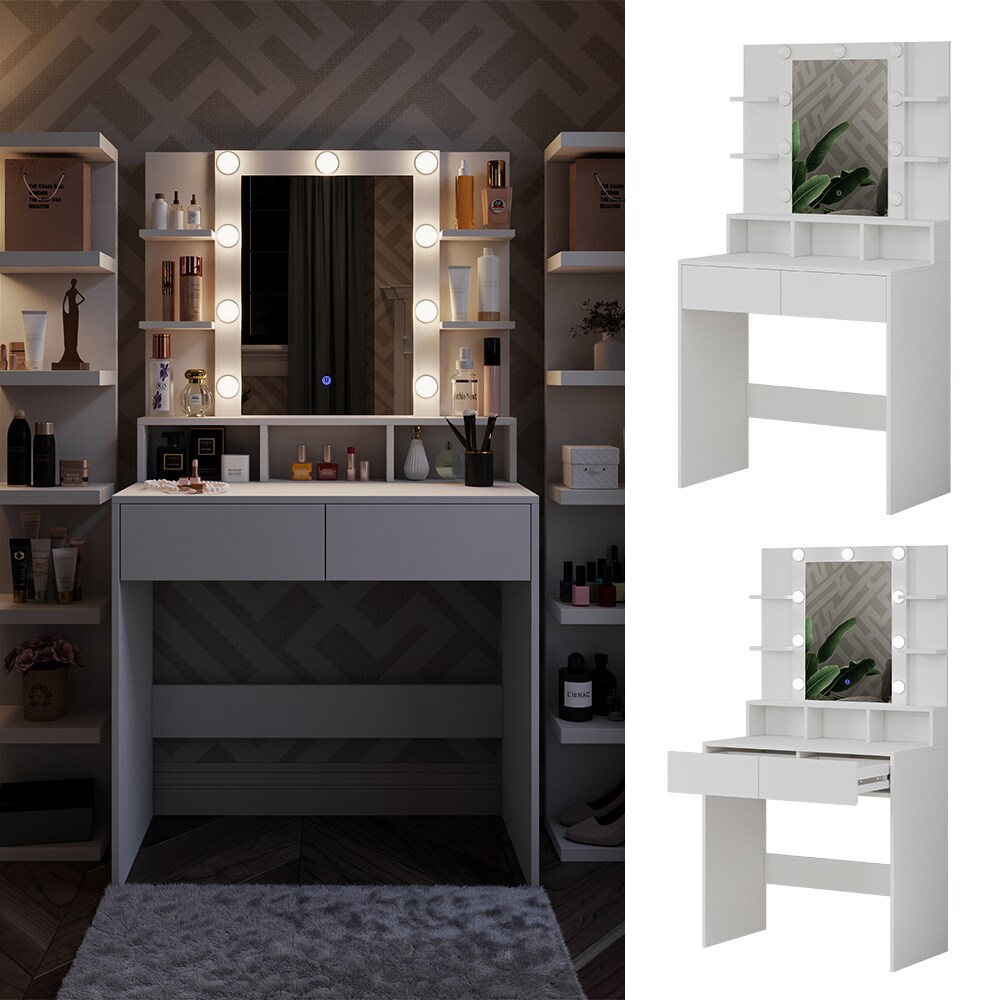 Vicco Schminktisch Taylor 80 x 146,5 cm Wei&szlig; modern LED Spiegel Frisiertisch - Bild 1