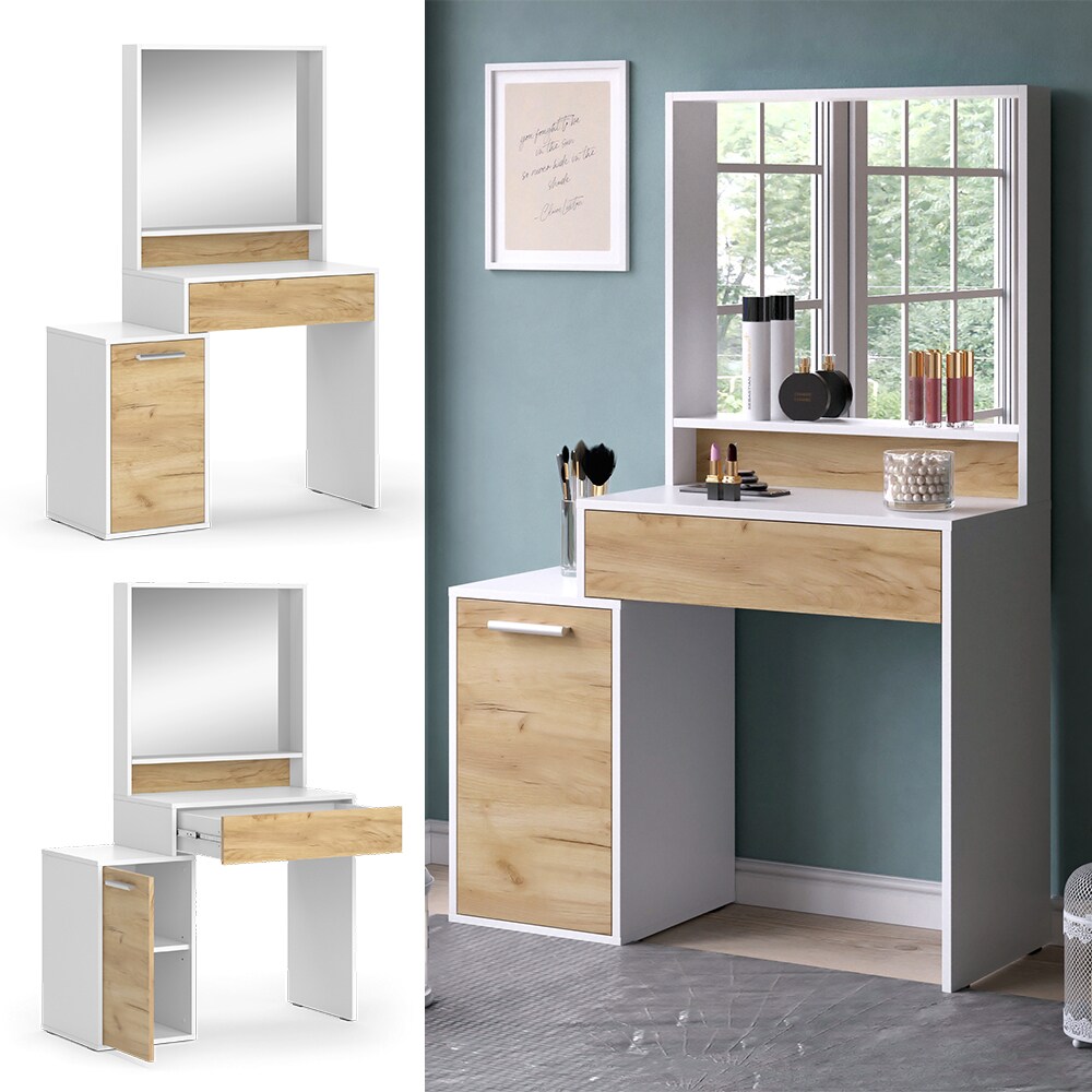 Vicco Schminktisch Altea mit Spiegel 95 x 145 cm Wei&szlig;-Eiche Frisiertisch modern - Bild 1
