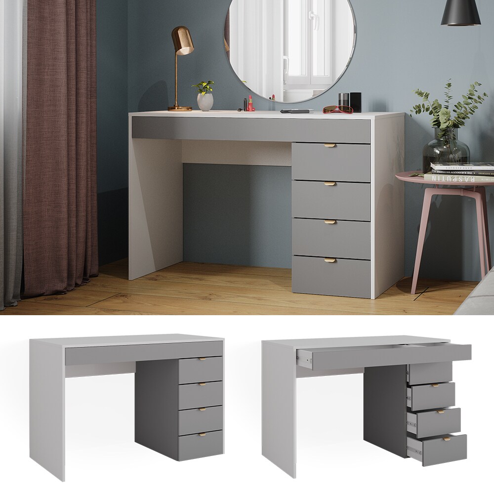 Vicco Schminktisch Elise Wei&szlig; Grau 115 x 76 cm modern Frisiertisch Schubladen - Bild 1