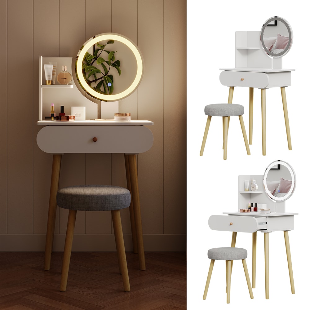 Vicco Schminktisch Edda LED-Spiegel Hocker 60 x 76 cm Wei&szlig; Frisiertisch modern - Bild 1