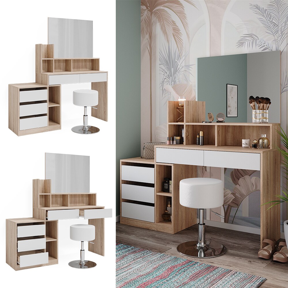 Vicco Schminktisch Anja 139,8 x 115 cm Sonoma Weiß Spiegel Frisiertisch modern | 04066731347407