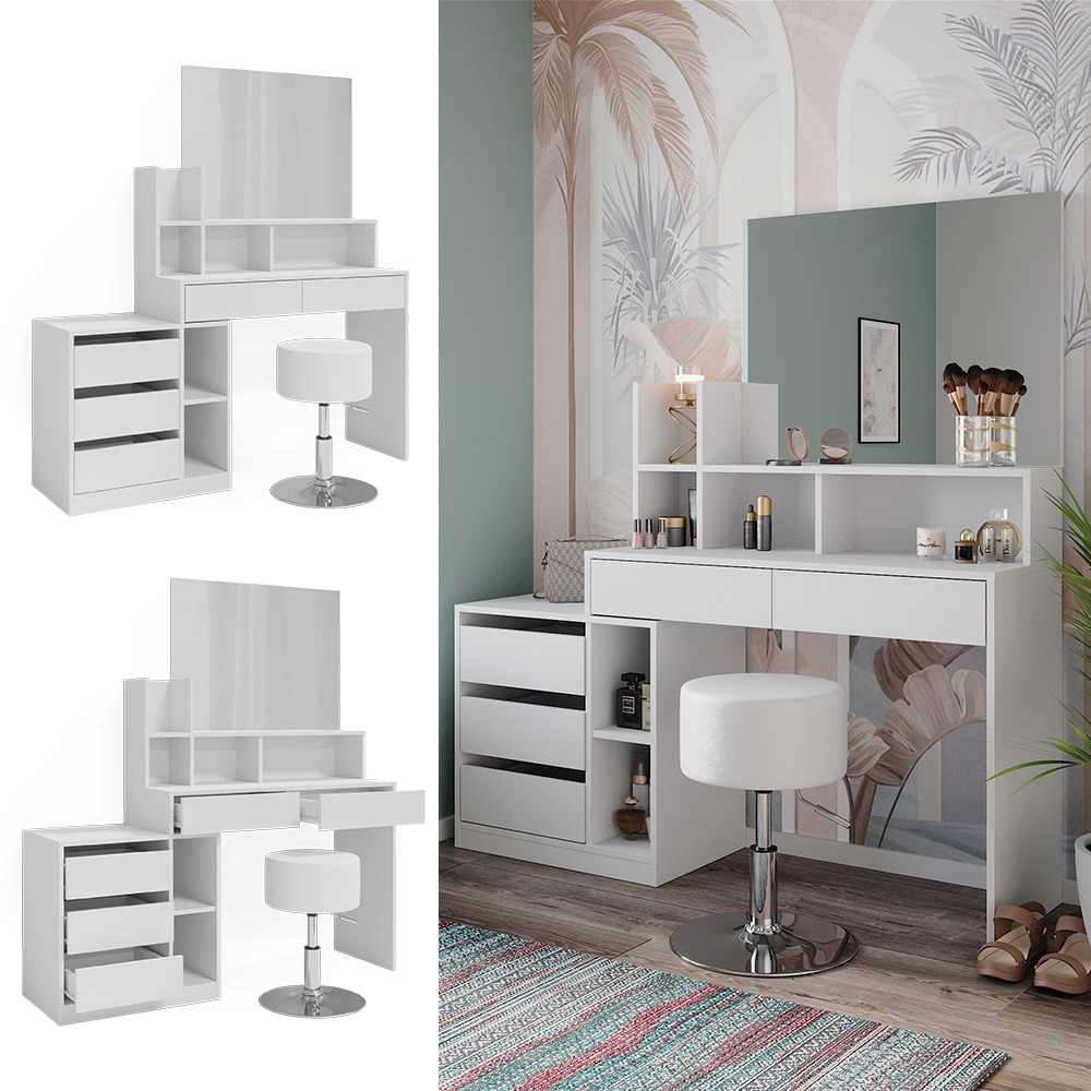 Vicco Schminktisch Anja 139,8 x 115 cm Wei&szlig; Spiegel Hocker modern Frisiertisch - Bild 1