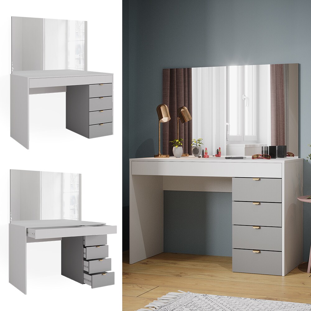 Vicco Schminktisch Elise Wei&szlig; Grau 115 x 76 cm modern Frisiertisch Schubladen Spiegel - Bild 1