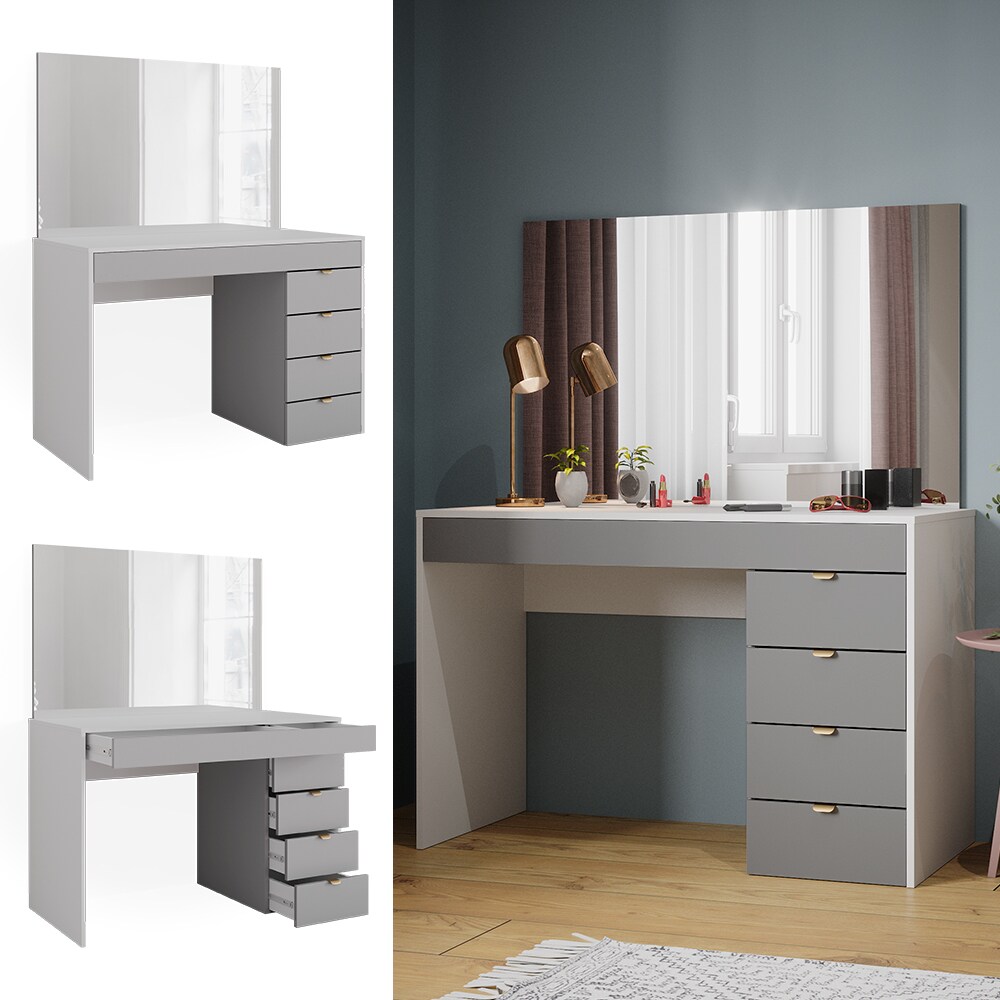 Vicco Schminktisch Elise Weiß Grau 115 x 76 cm modern Frisiertisch Schubladen Spiegel | 04066731347551