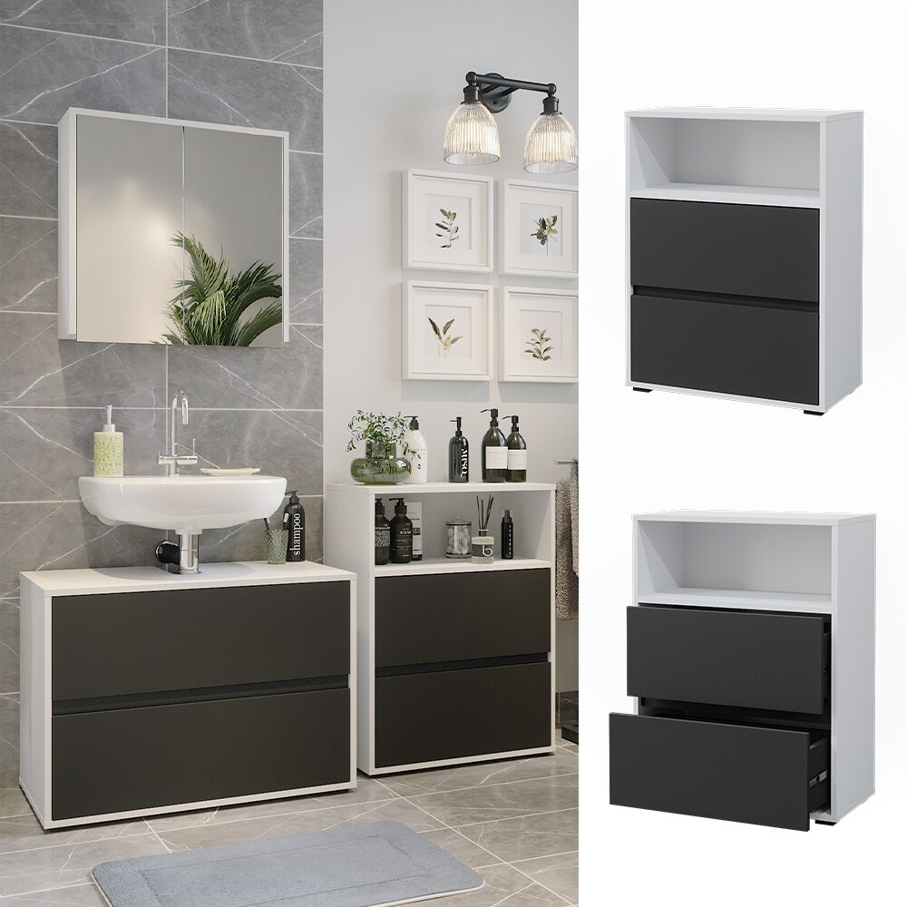 Vicco Midischrank Maltin Wei&szlig; Anthrazit 60 x 30 cm Badezimmer - Bild 1
