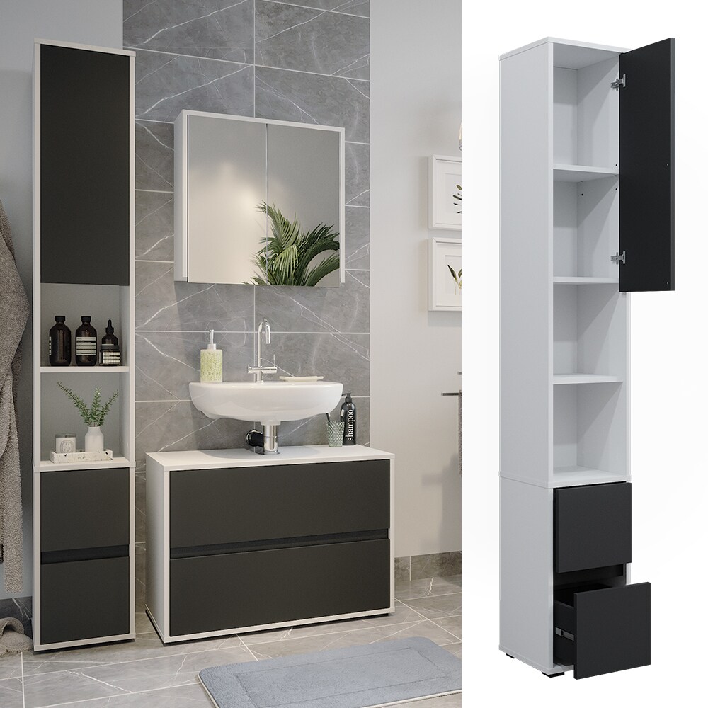 Vicco Hochschrank Maltin Weiß Anthrazit 30 x 189 cm Badezimmer | 04066731360079