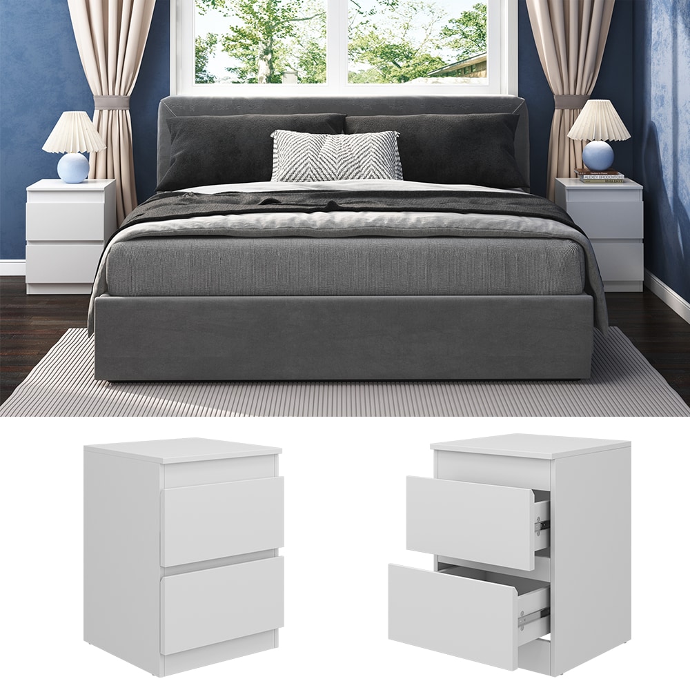 Vicco Nachtschrank Calisto Wei&szlig; 40 x 55 cm 2er-Set Schublade Kommode Schlafzimmer - Bild 1