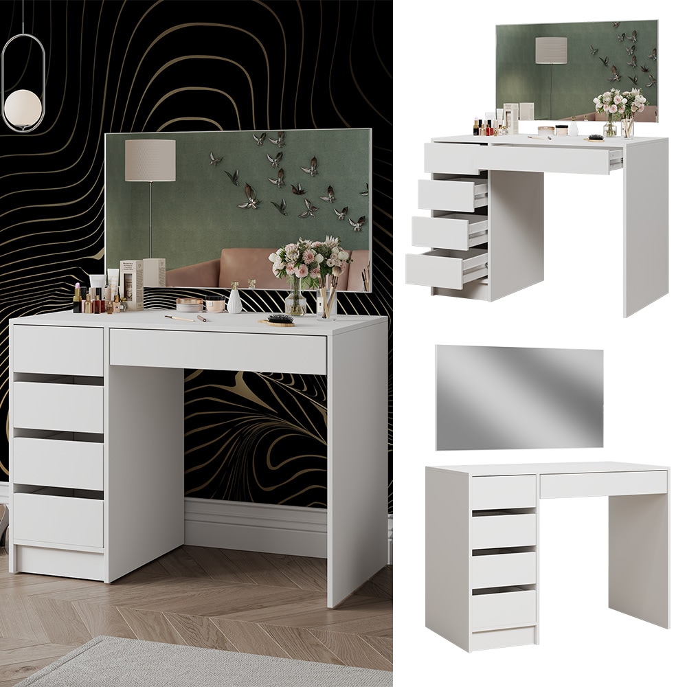 Vicco Schminktisch Thalia Wei&szlig; Hochglanz 100 cm mit 5 Schubladen - Bild 1