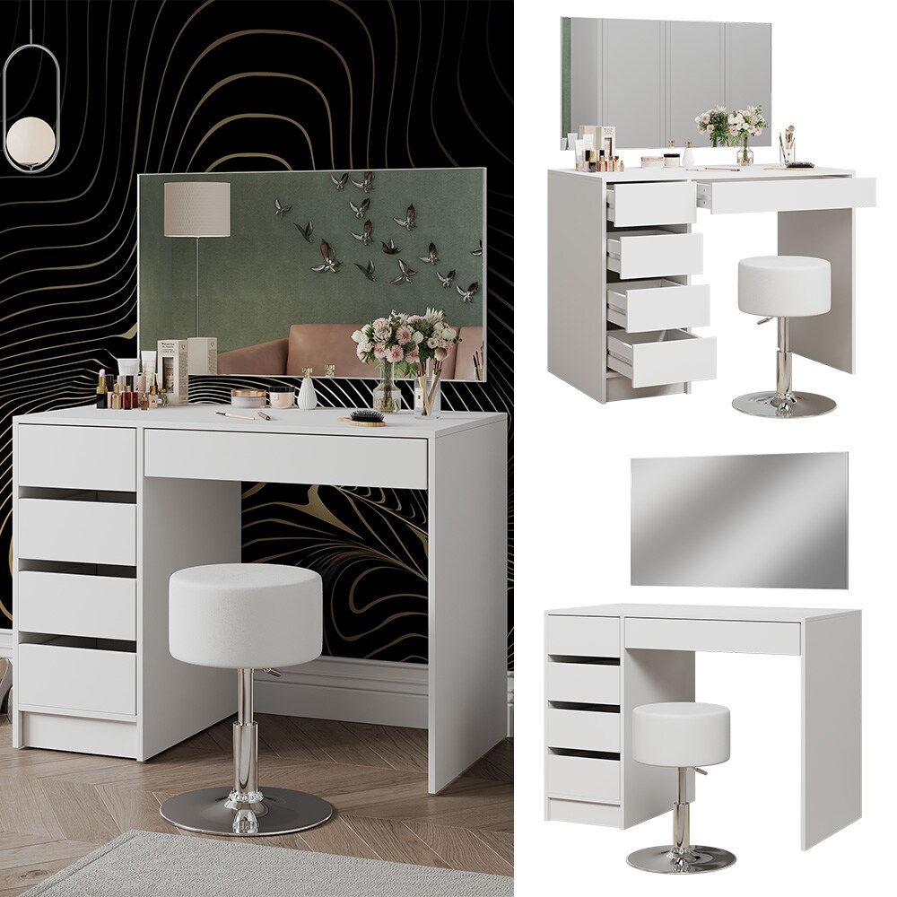 Vicco Schminktisch Thalia Wei&szlig; Hochglanz 100 cm mit Hocker - Bild 1