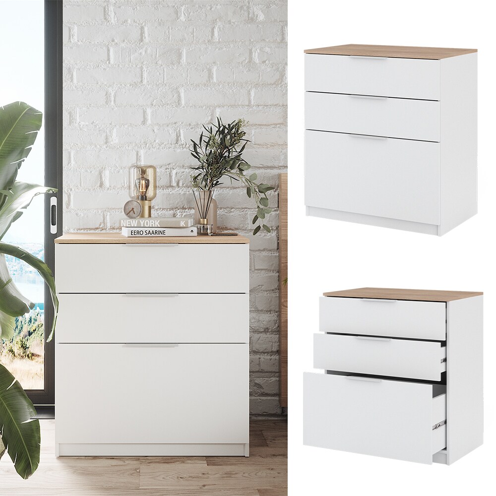 Vicco Kommode Betti 80 x 90 cm in Wei&szlig; Sonoma, 3 Schubf&auml;cher, Schlafzimmer - Bild 1