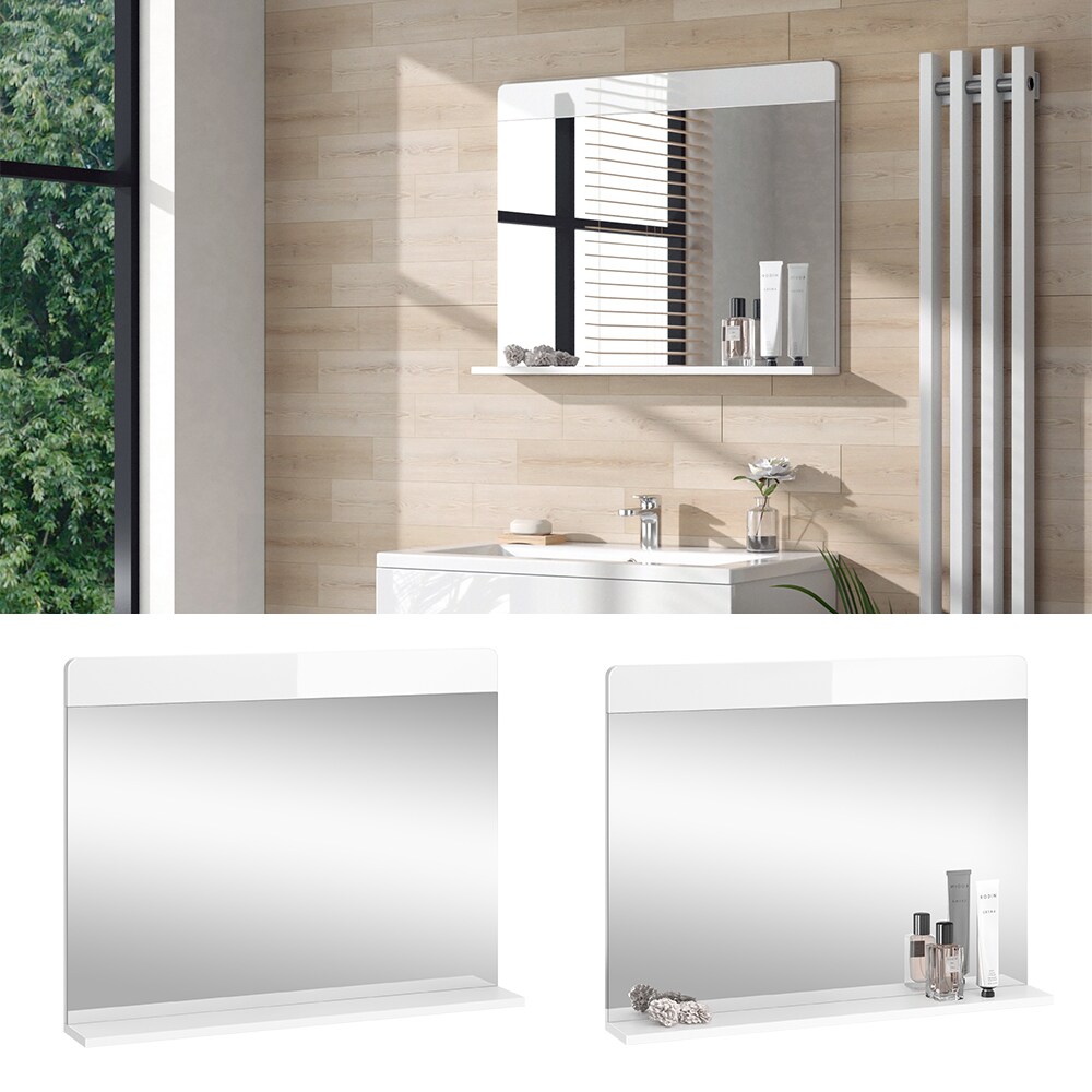 Vicco Badezimmerspiegel Izan Weiß Hochglanz 80 x 62 cm mit Regal | 04066731353019