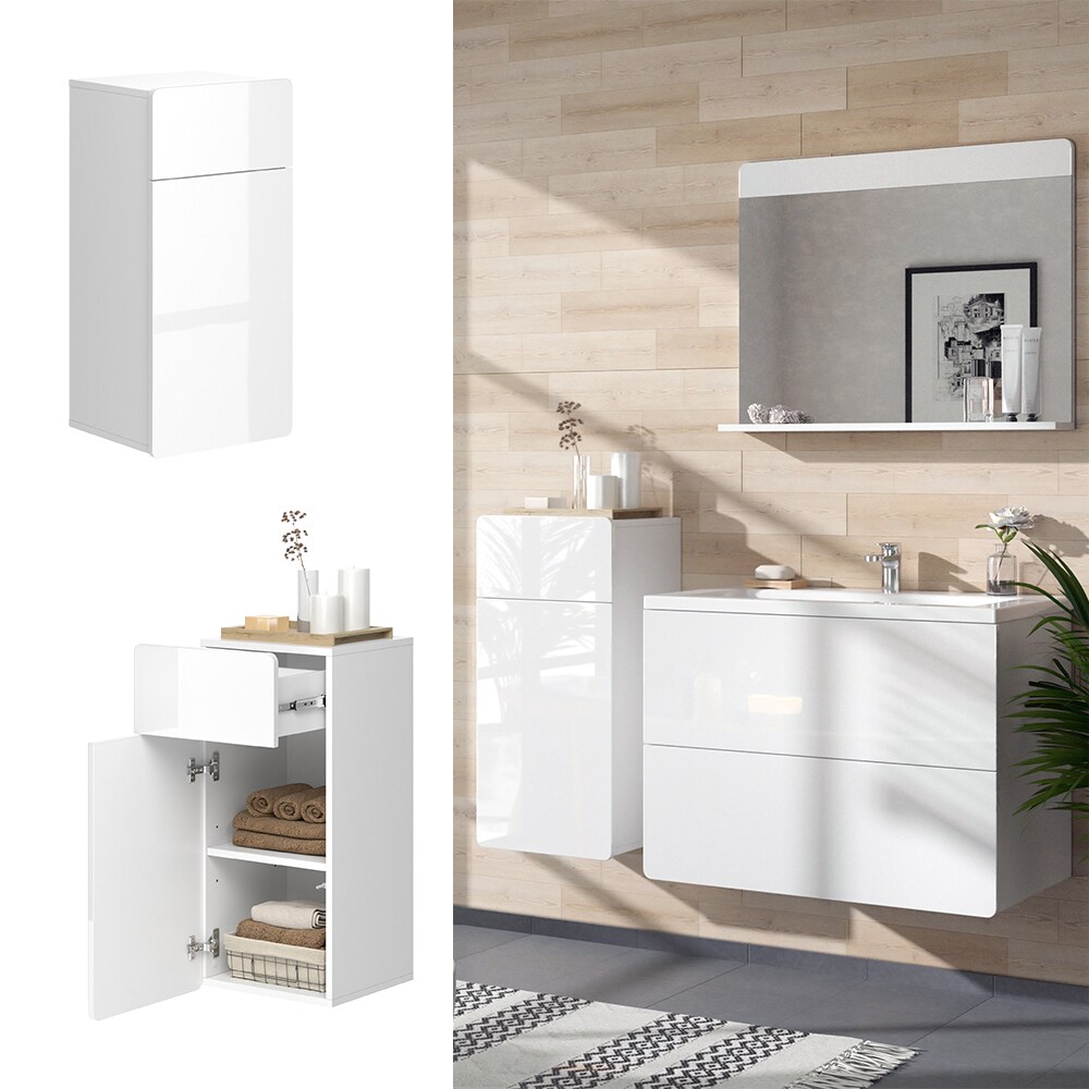 Vicco Midischrank Izan Wei&szlig; Hochglanz 37 x 77 cm mit Schublade und T&uuml;r - Bild 1