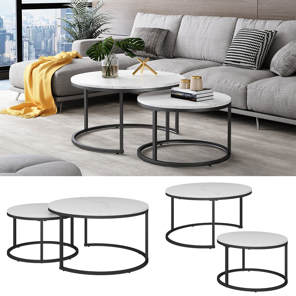 Vicco Couchtisch Montreal Weiß Marmor-Optik 77 x 40 cm Wohnzimmertisch 2er-Set