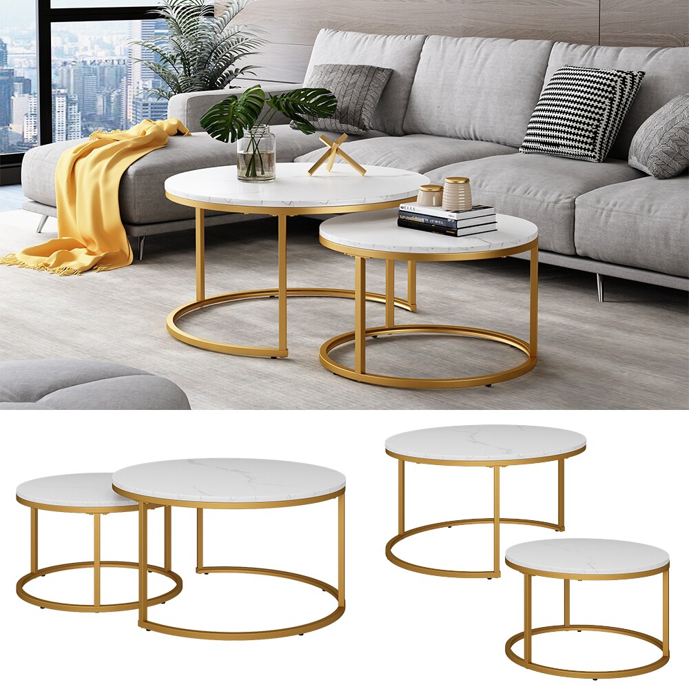 Vicco Couchtisch Montreal Weiß Gold 77 x 40 cm Wohnzimmertisch 2er-Set