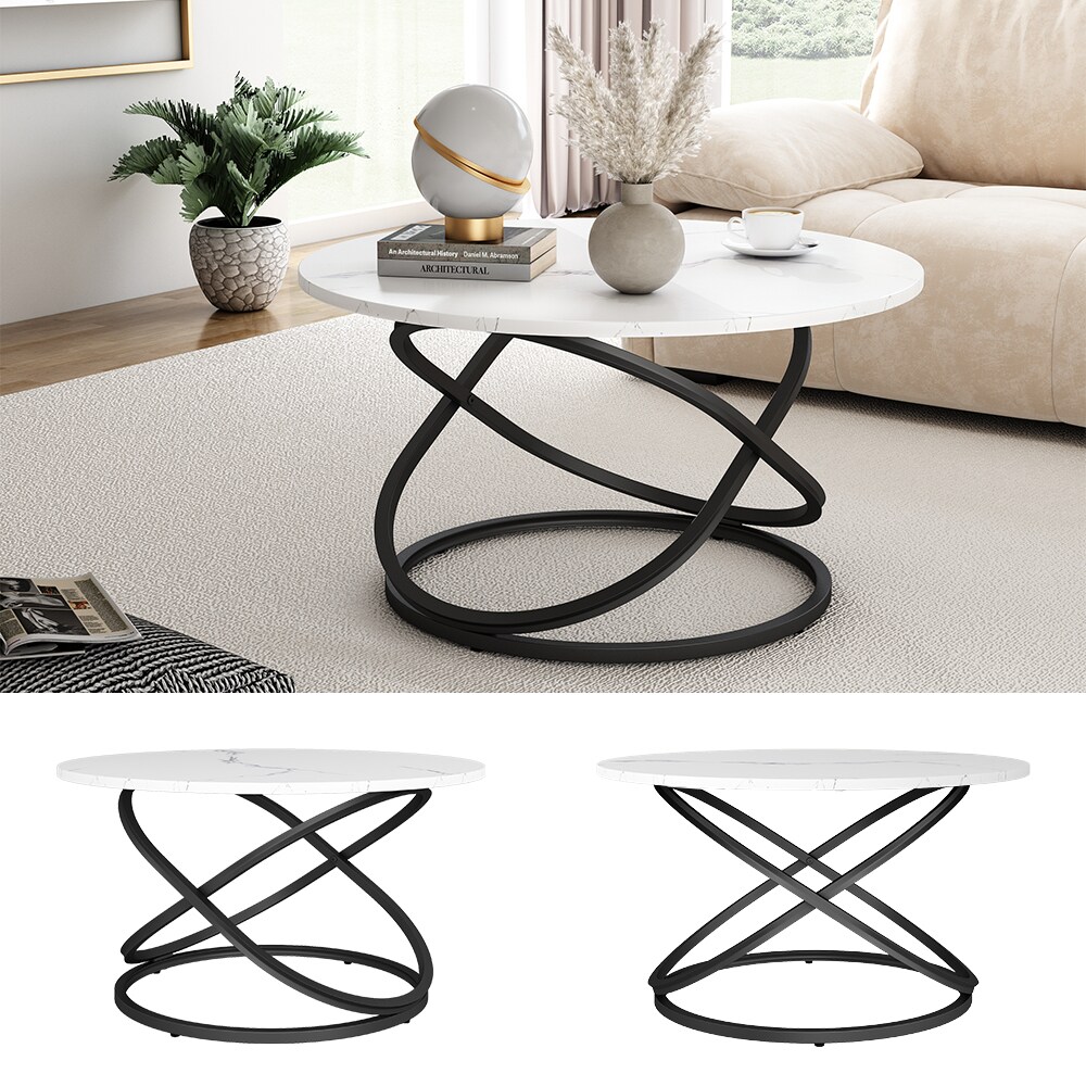 Vicco Couchtisch Calgary Wei&szlig; Marmor-Optik 80 x 46 cm Wohnzimmertisch - Bild 1