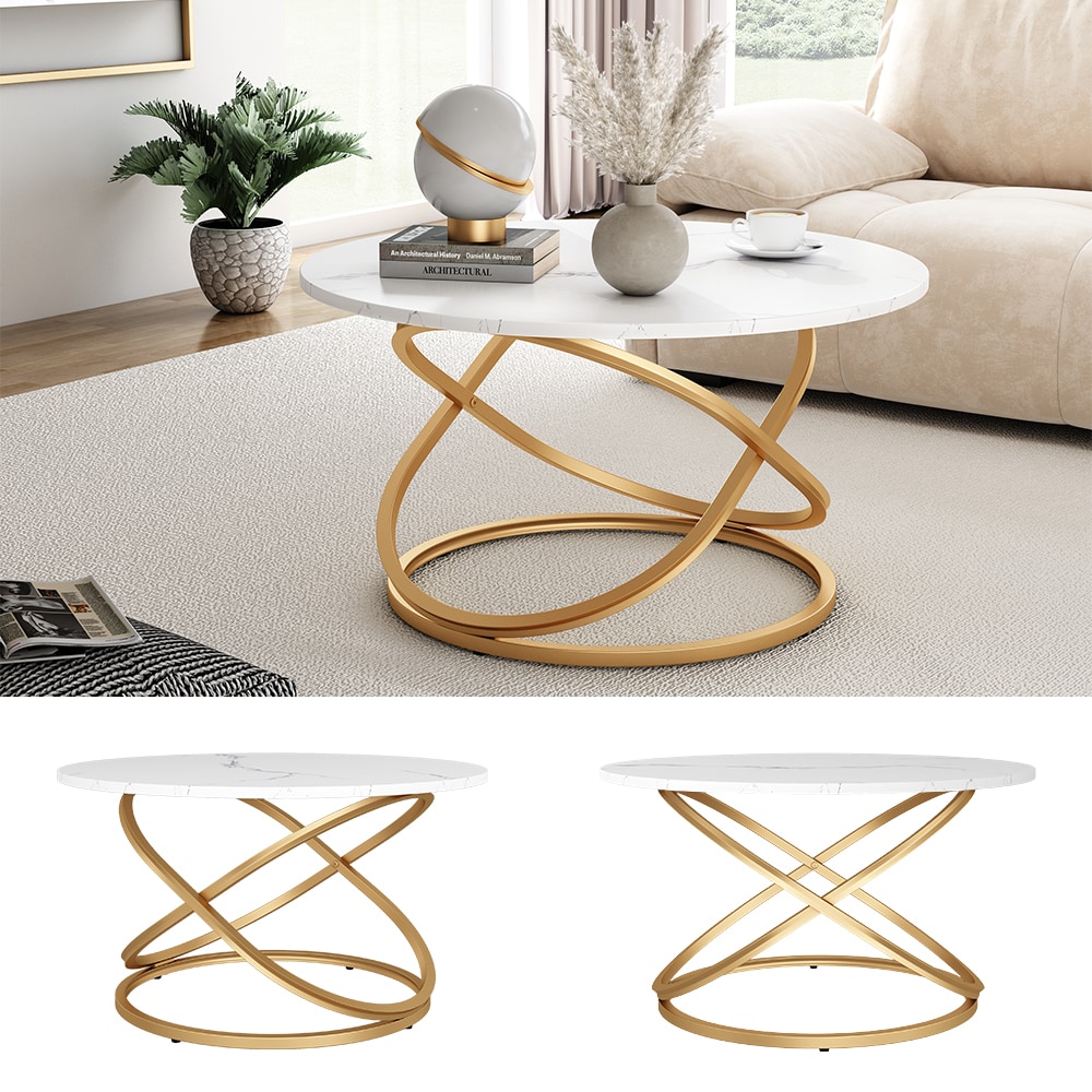 Vicco Couchtisch Calgary Wei&szlig; Gold 80 x 46 cm Wohnzimmertisch - Bild 1