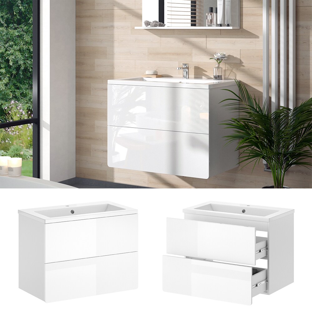 Vicco Badm&ouml;bel-Set Izan Wei&szlig; Hochglanz modern Waschtischunterschrank Waschbecken - Bild 1