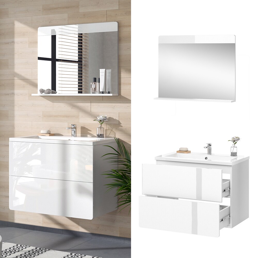 Vicco Badmöbel-Set Izan Weiß Hochglanz modern Waschtischunterschrank Waschbecken Badspiegel