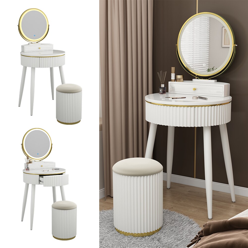 Vicco Schminktisch Gesa, 60 x 133 cm, Wei&szlig;, Frisiertisch mit LED-Spiegel - Bild 1