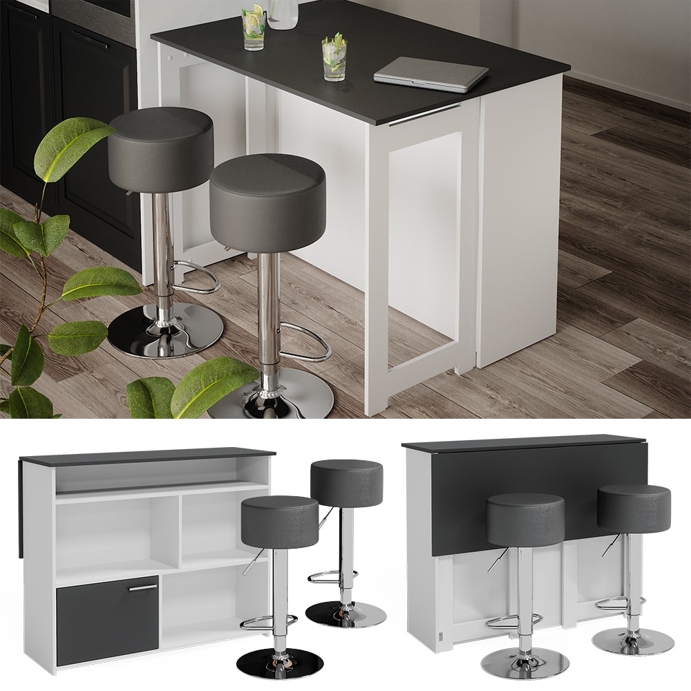 Vicco Bartisch Dominic Wei&szlig; Anthrazit 116 x 37 cm Barhocker Esszimmer K&uuml;che offene F&auml;cher T&uuml;r - Bild 1