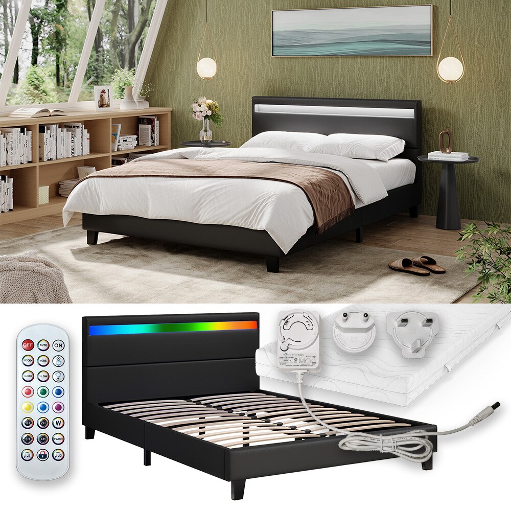 Vitalispa Bettgestell Bern Schwarz 147 x 215 cm mit LED-Beleuchtung Matratze - Bild 1
