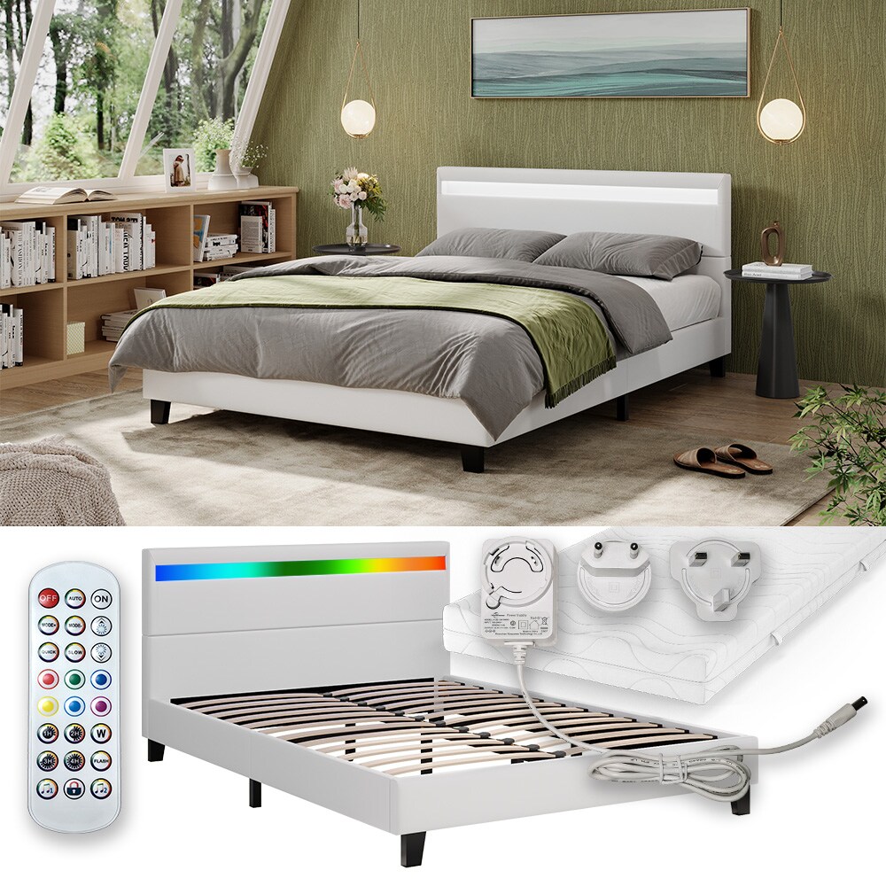 Vitalispa Bettgestell Bern Wei&szlig; 147 x 215 cm mit LED-Beleuchtung Matratze - Bild 1