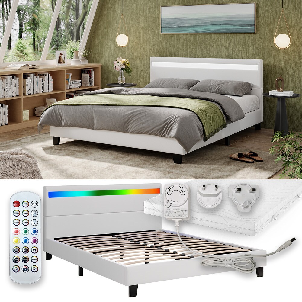 Vitalispa Bettgestell Bern Wei&szlig; 167 x 215 cm mit LED-Beleuchtung Matratze - Bild 1
