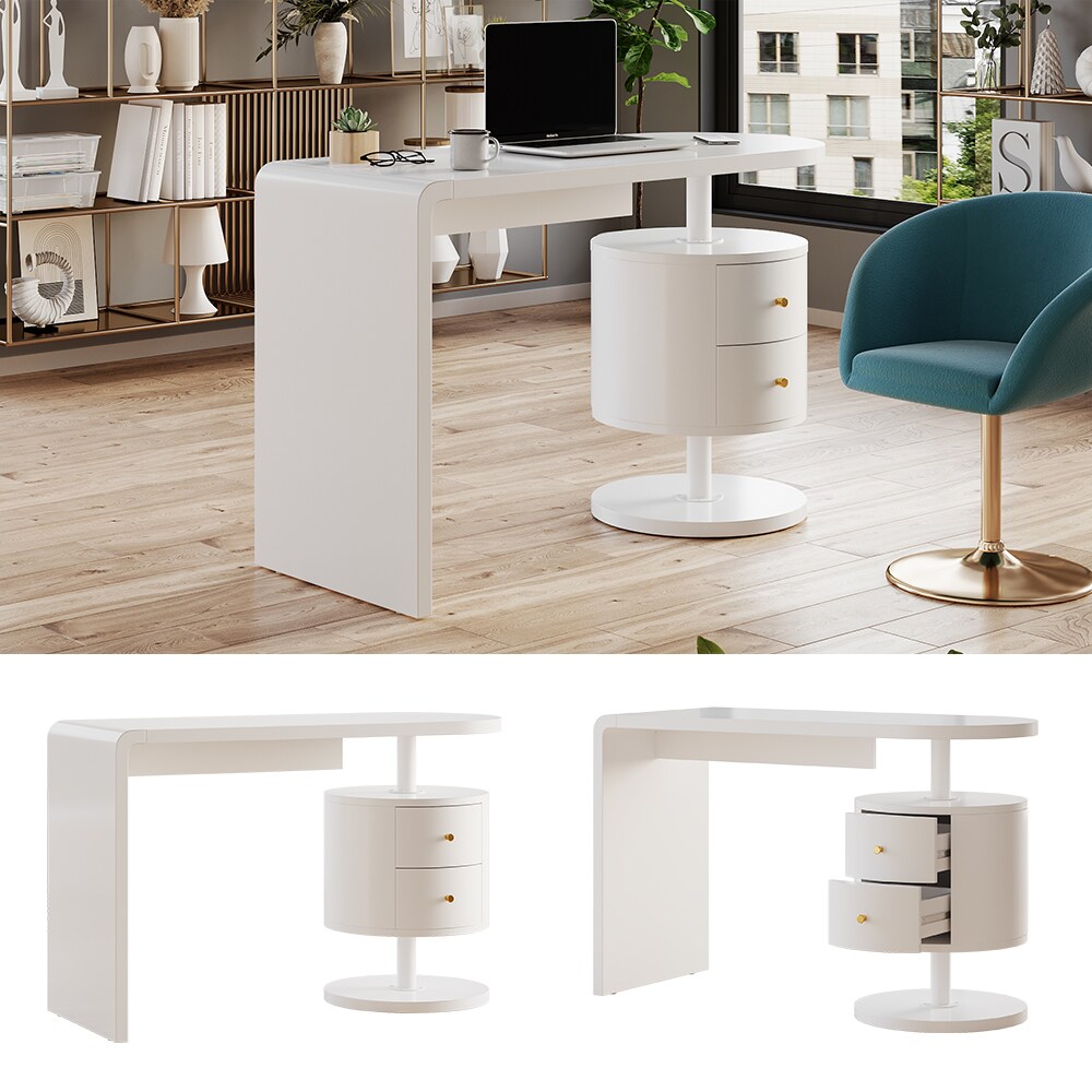 Vicco Schreibtisch Lara Weiß Hochglanz 120 x 50 cm 2 Schubladen | 04066731383993