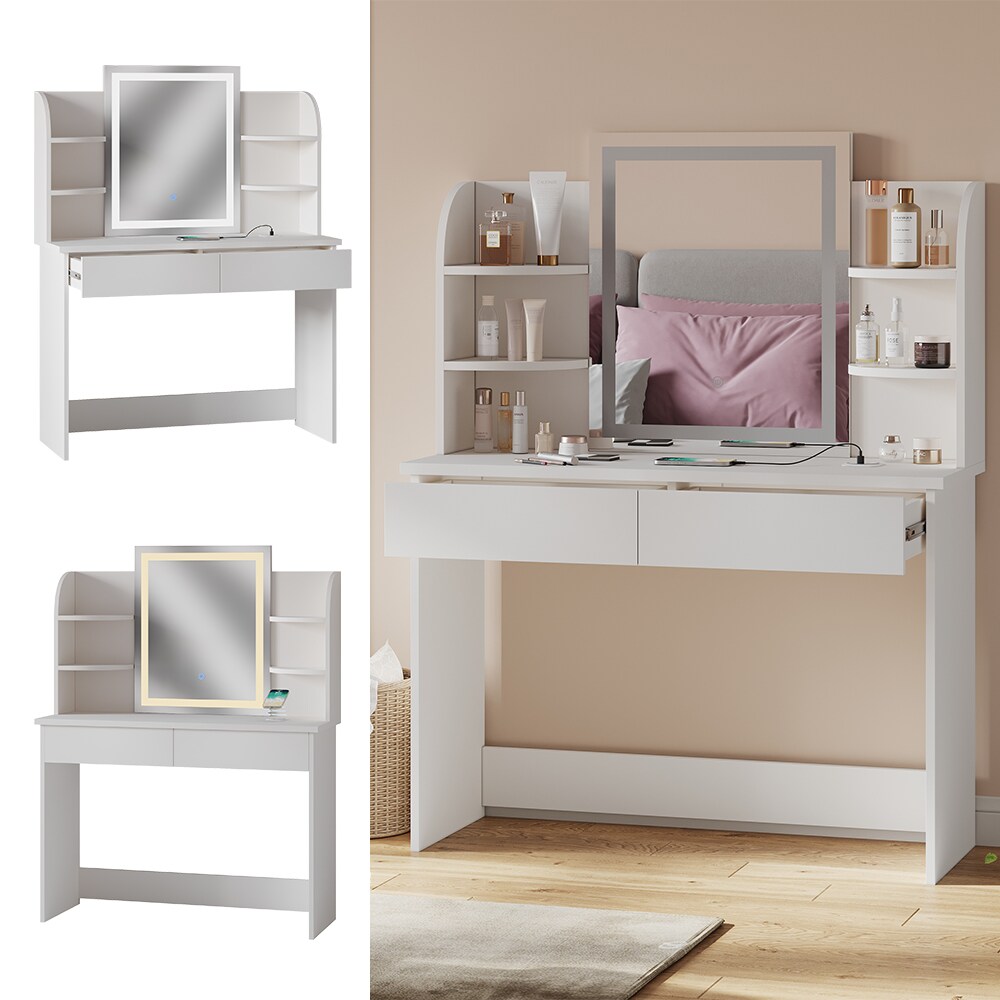 Vicco Schminktisch Charlotte Weiß 106 cm mit LED-Spiegel und QI-Ladestation | 04066731405688