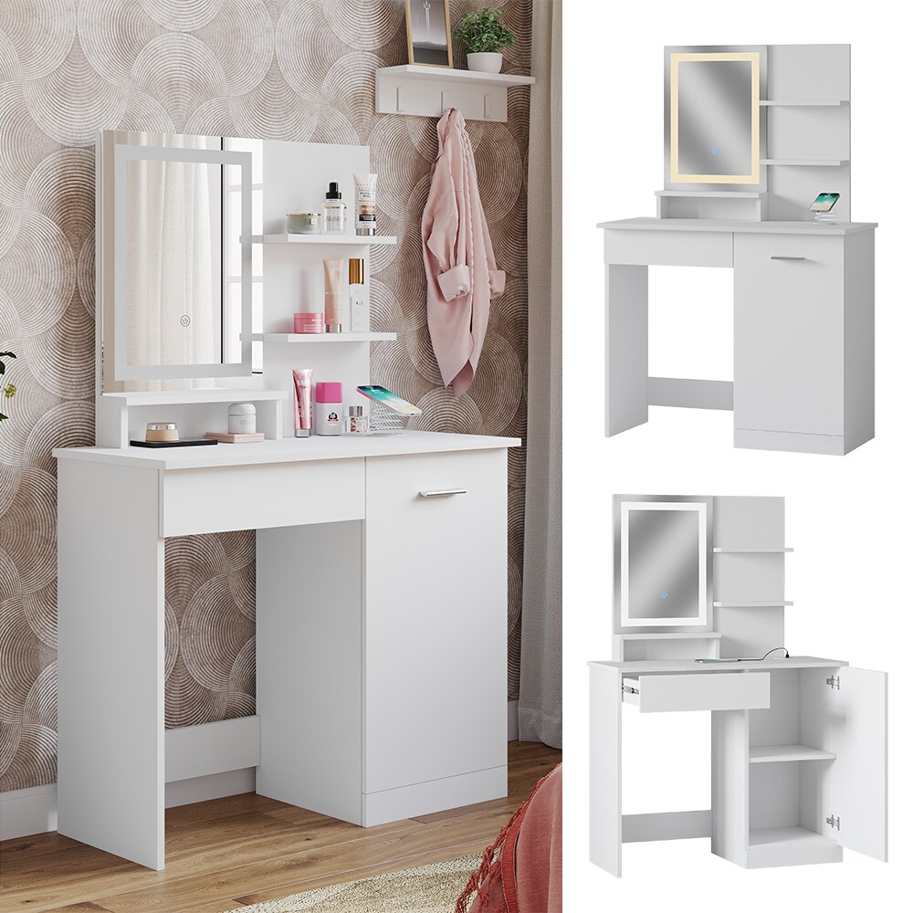 Vicco Schminktisch Julia 90 cm mit LED-Spiegel und QI-Ladestation - Bild 1