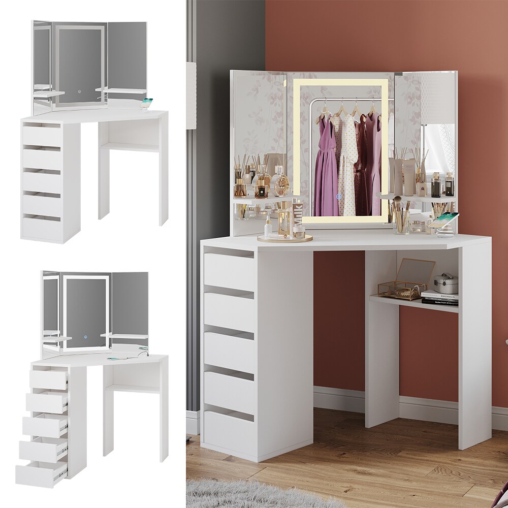 Vicco Schminktisch Arielle Wei&szlig; 111 cm mit LED-Spiegel QI-Ladeger&auml;t - Bild 1