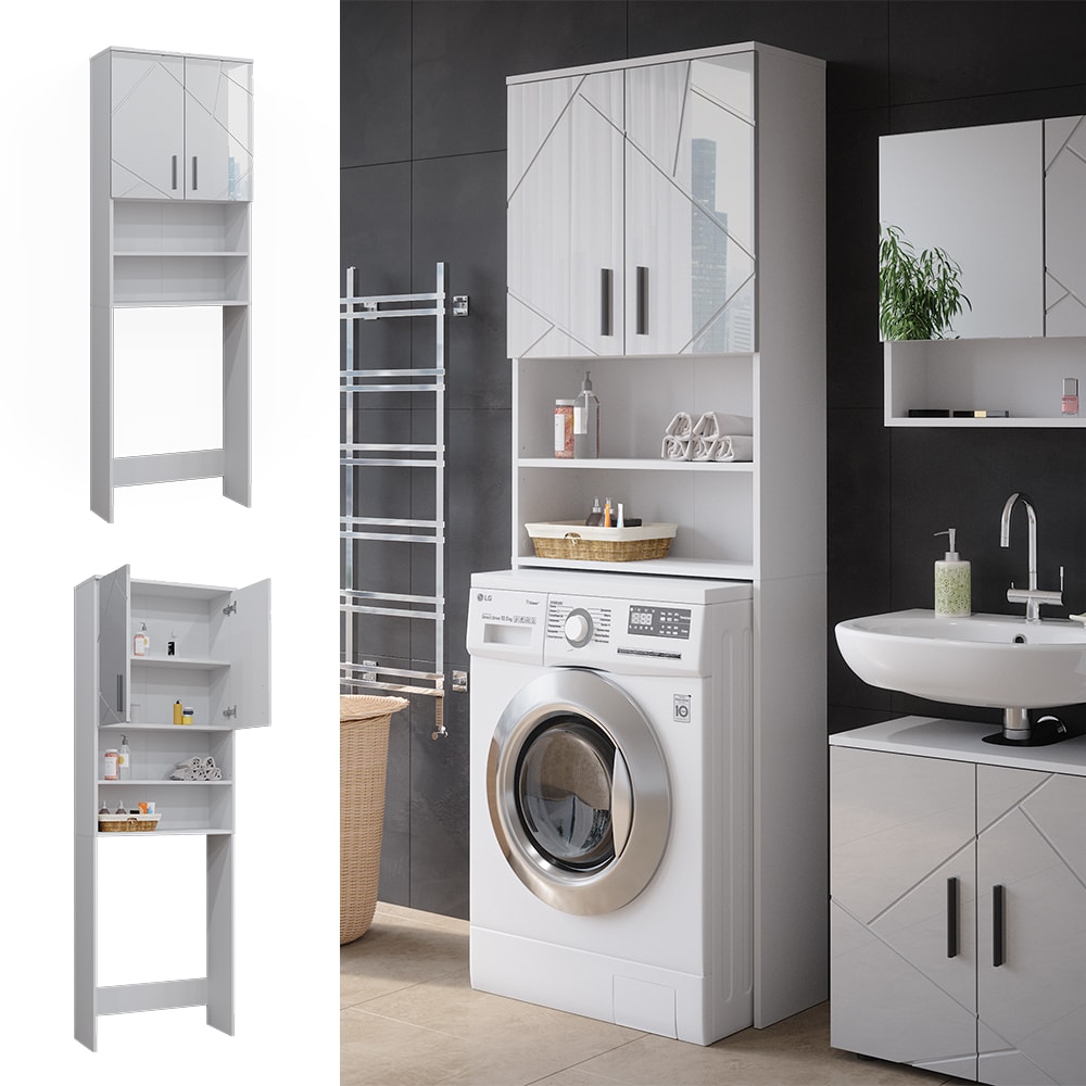 Vicco Waschmaschinenschrank Irma Wei&szlig; Hochglanz 64 x 191 cm Badezimmer - Bild 1