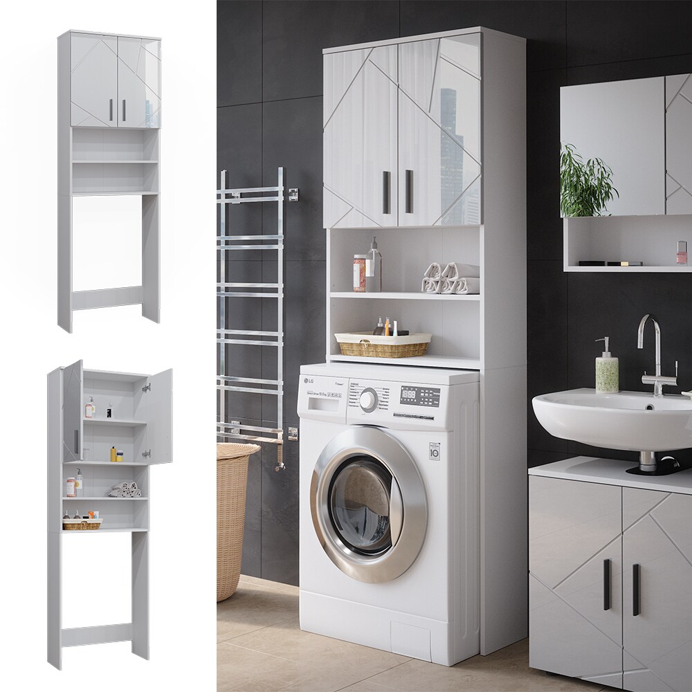 Vicco Waschmaschinenschrank Irma Weiß Hochglanz 64 x 191 cm Badezimmer | 04066731370634