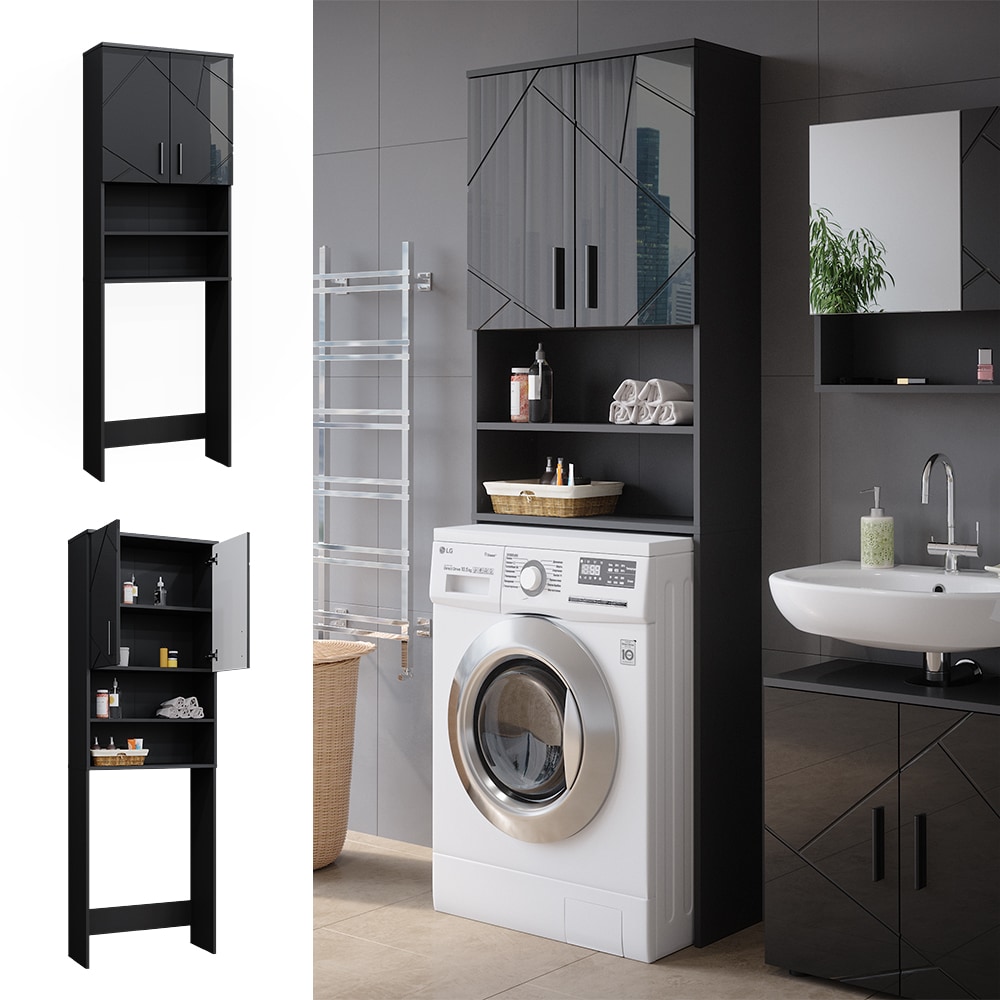 Vicco Waschmaschinenschrank Irma Anthrazit Hochglanz 64 x 191 cm Badezimmer - Bild 1