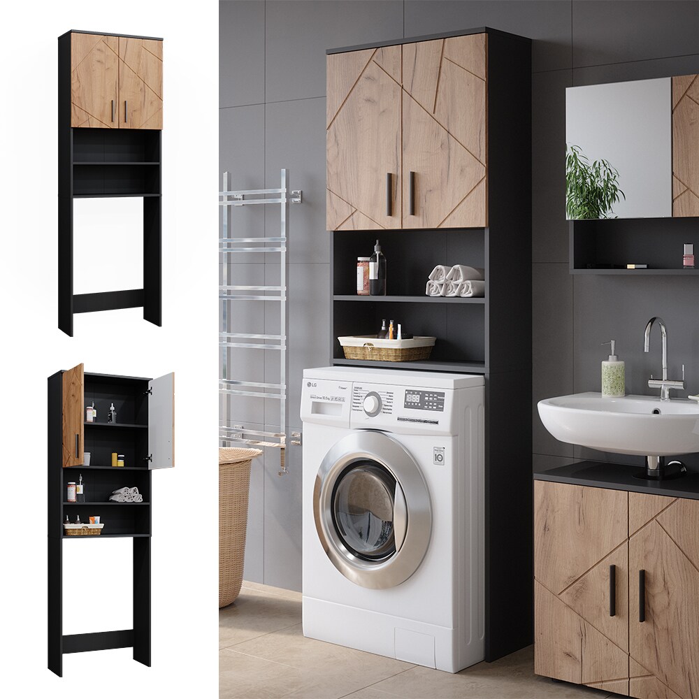Vicco Waschmaschinenschrank Irma Anthrazit Eiche 64 x 191 cm Badezimmer
