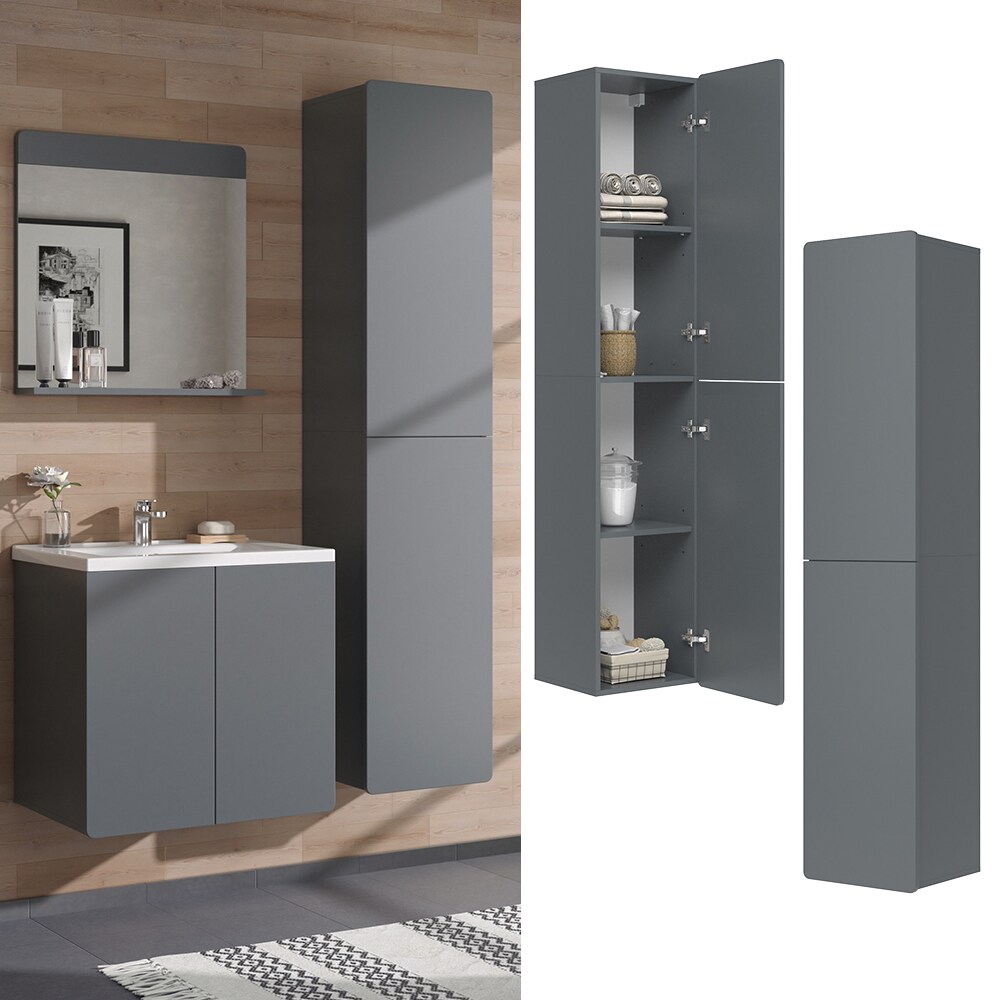 Vicco Hochschrank Izan Grau 37 x 172 cm Badezimmer 2 Türen | 04066731365357