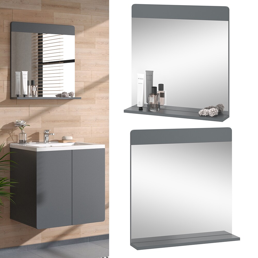 Vicco Badezimmerspiegel Izan Grau 60 x 62 cm mit Regal