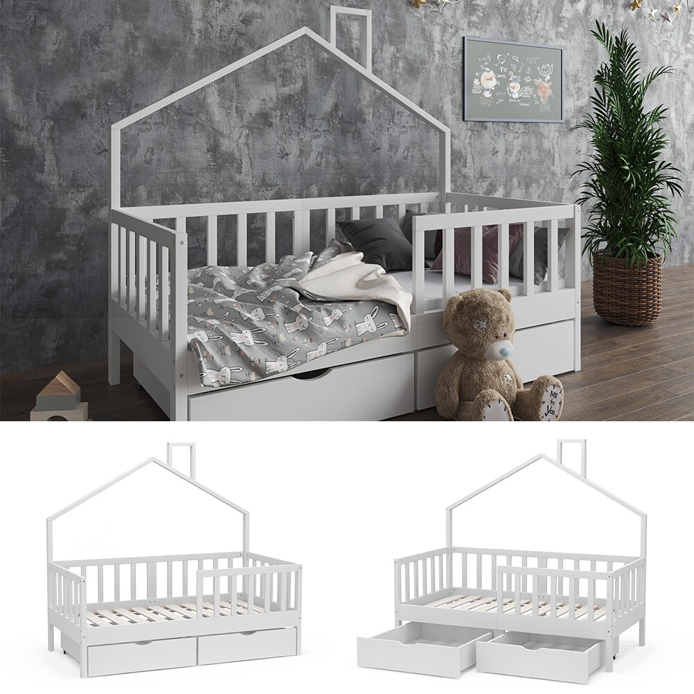 Vitalispa Hausbett Justus Wei&szlig; 70 x 140 cm mit 2 Schubladen - Bild 1