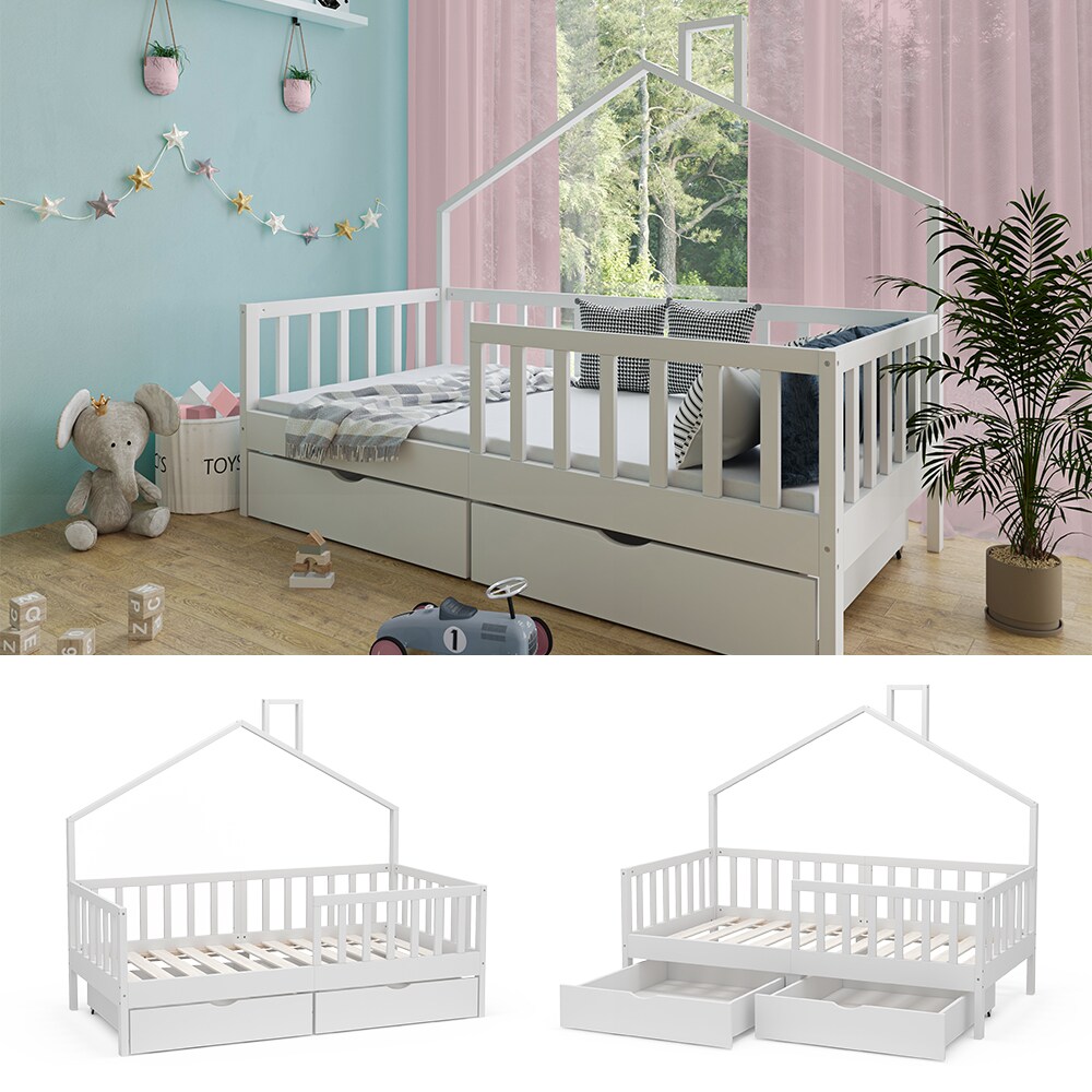 Vitalispa Hausbett Justus Wei&szlig; 80 x 160 cm mit 2 Schubladen - Bild 1