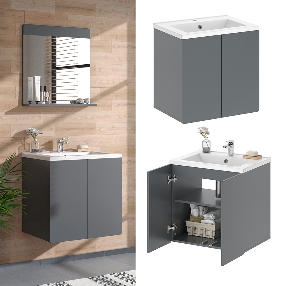 Vicco Badm&ouml;bel-Set Izan Grau modern Waschtischunterschrank Waschbecken - Bild 1