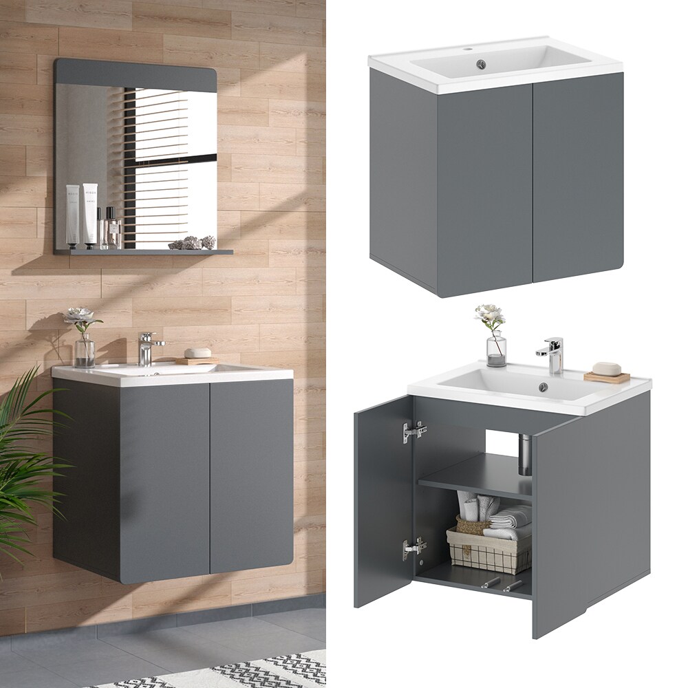 Vicco Badmöbel-Set Izan Grau modern Waschtischunterschrank Waschbecken | 04066731365395