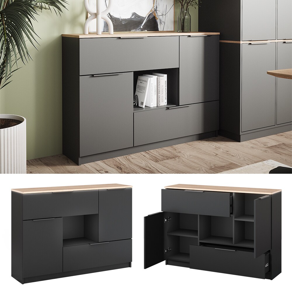 Vicco Sideboard Betti Anthrazit Sonoma 120 x 84 cm 2 Türen 2 Schubladen 1 Fach