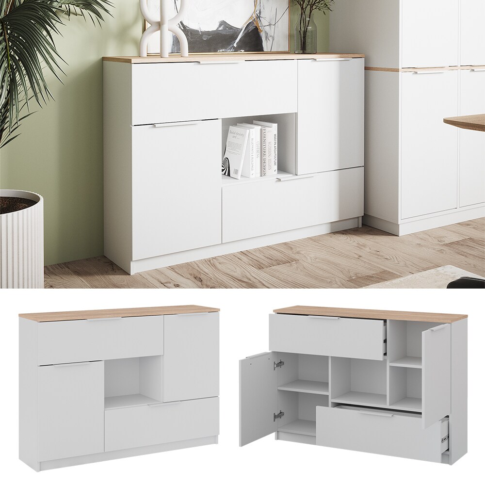 Vicco Sideboard Betti Weiß Sonoma 120 x 84 cm 2 Türen 2 Schubladen 1 Fach | 04066731381203