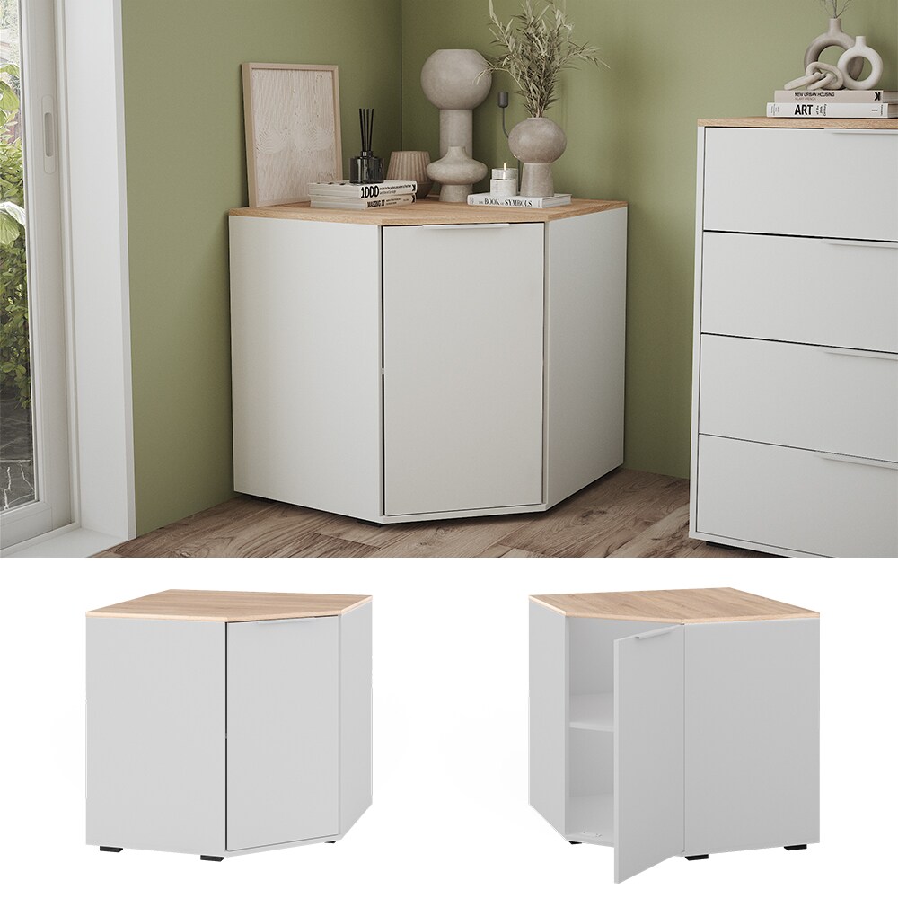 Vicco Eckkommode Betti Weiß Sonoma 78 x 78 cm Wohnzimmer 1 Tür | 04066731381210