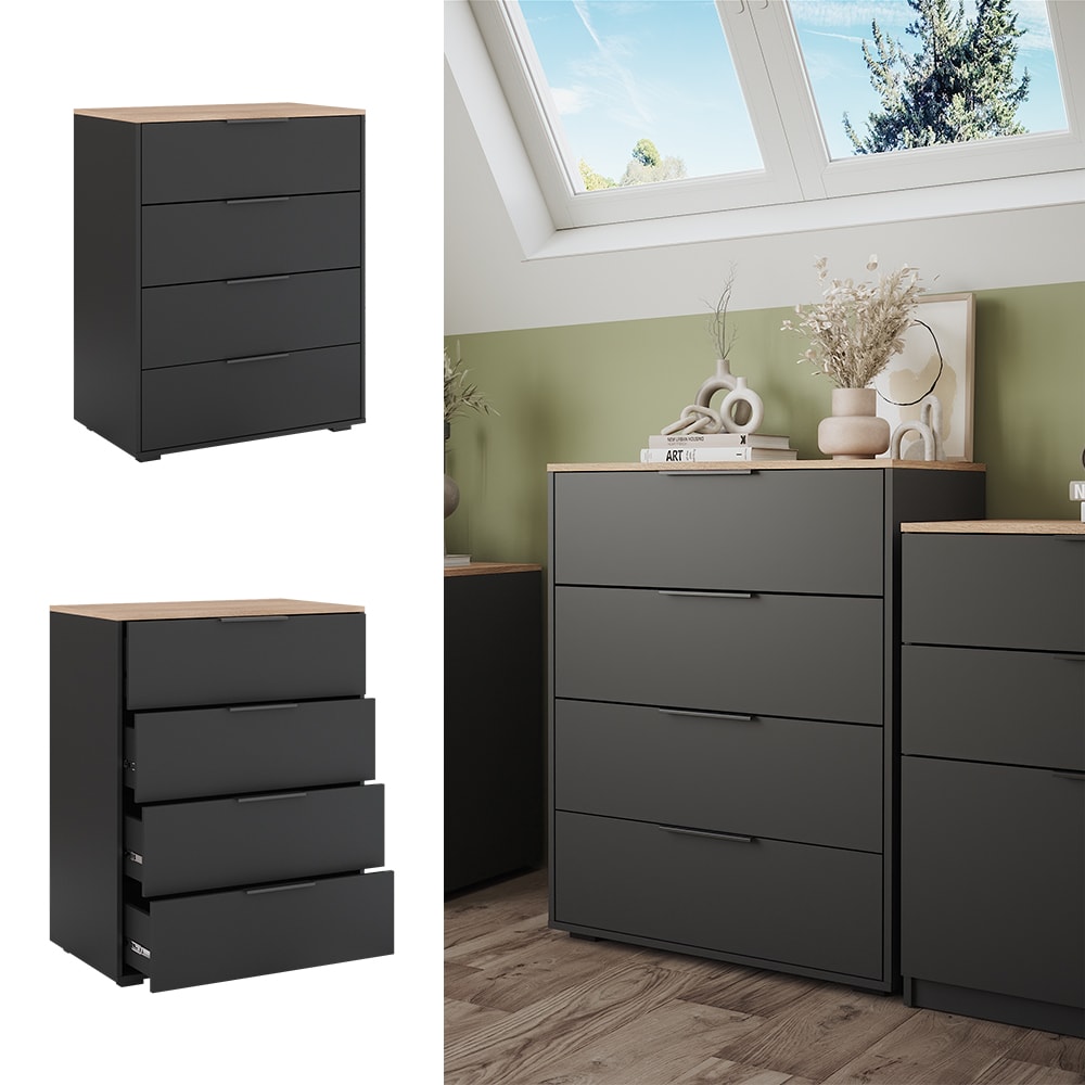 Vicco Sideboard Betti Anthrazit Sonoma 80 x 102 cm 4 Schubladen - Bild 1