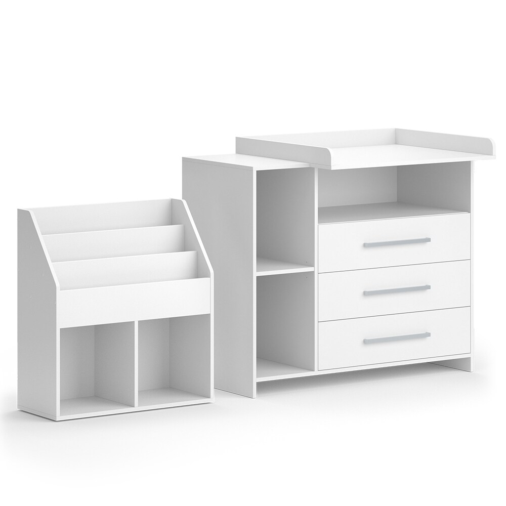 Vicco Kinderzimmer-Set "Oskar", Weiß, 2 Teile, mit Wickelkommode und Bücherregal
