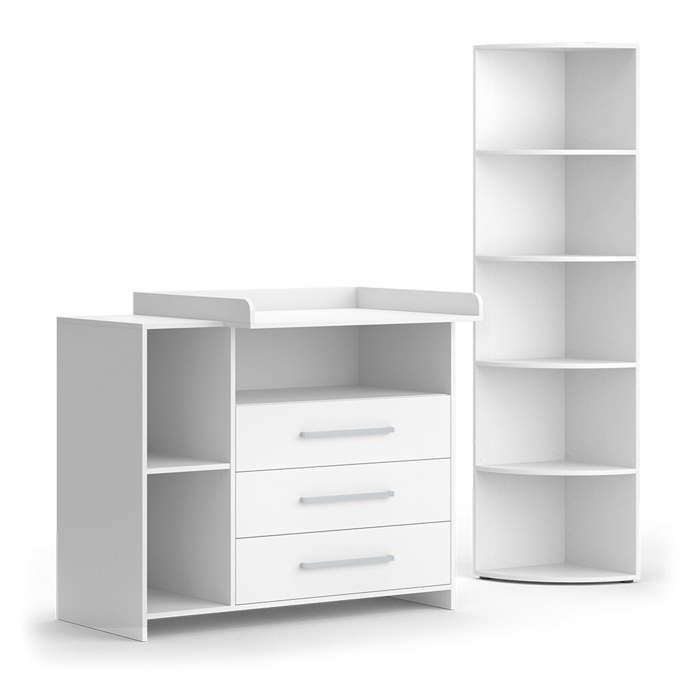 Vicco Kinderzimmer-Set „Oskar“, Weiß, 2 Teile, mit Wickelkommode und Spielzeugregal | 04066731366248