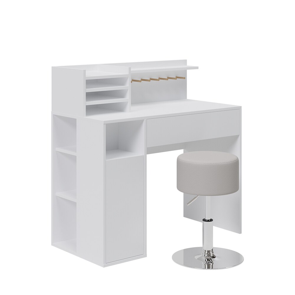 Vicco Schreibtisch, Weiß, 2 Teile, mit Hocker | 04066731366293