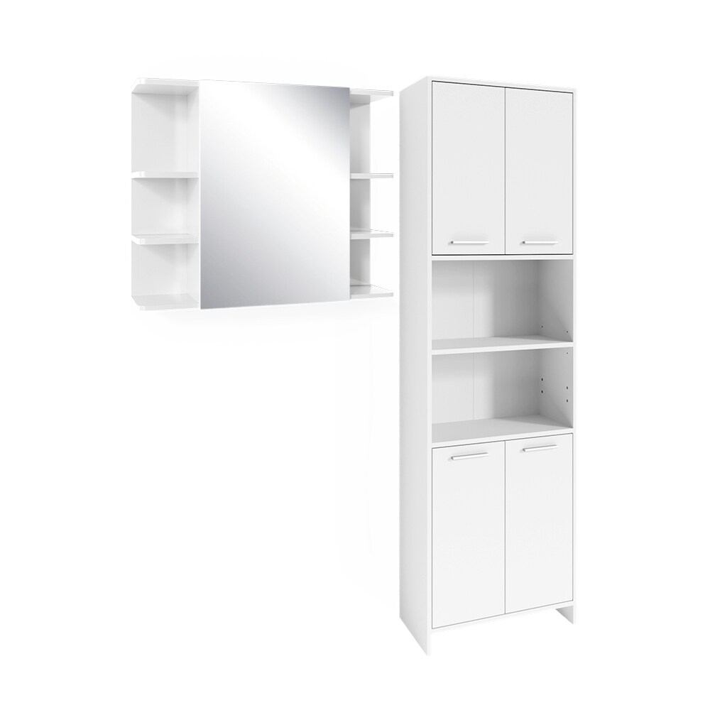 Vicco Badmöbel Set „Maris“, Weiß, 2 Teile, mit Hochschrank und Bad Spiegelschrank | 04066731366309